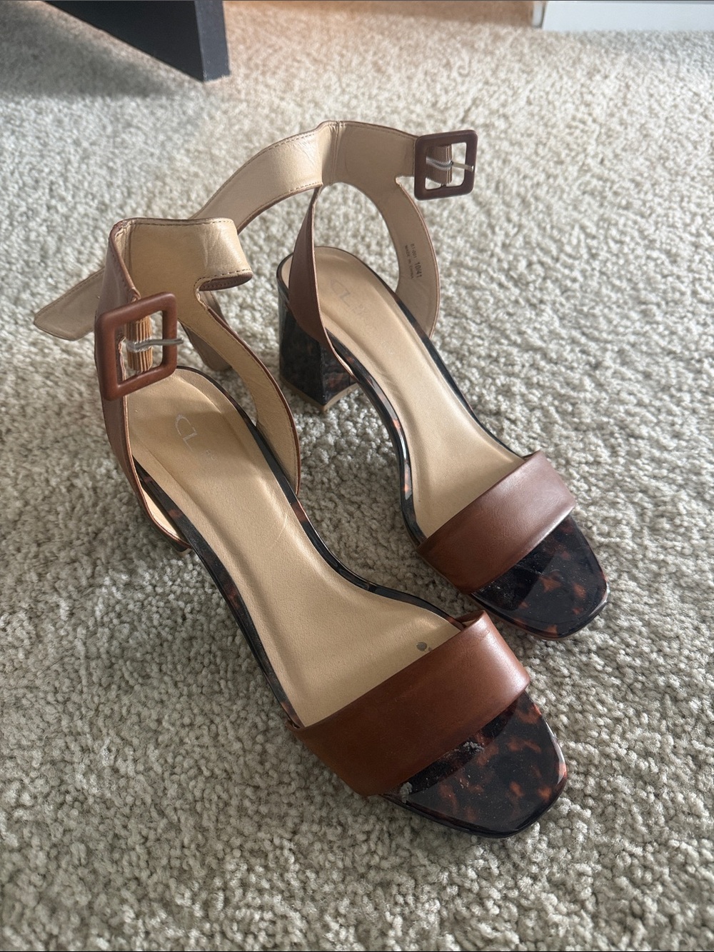 Brown Leather Block Heel Sandals with Ankle Buckle